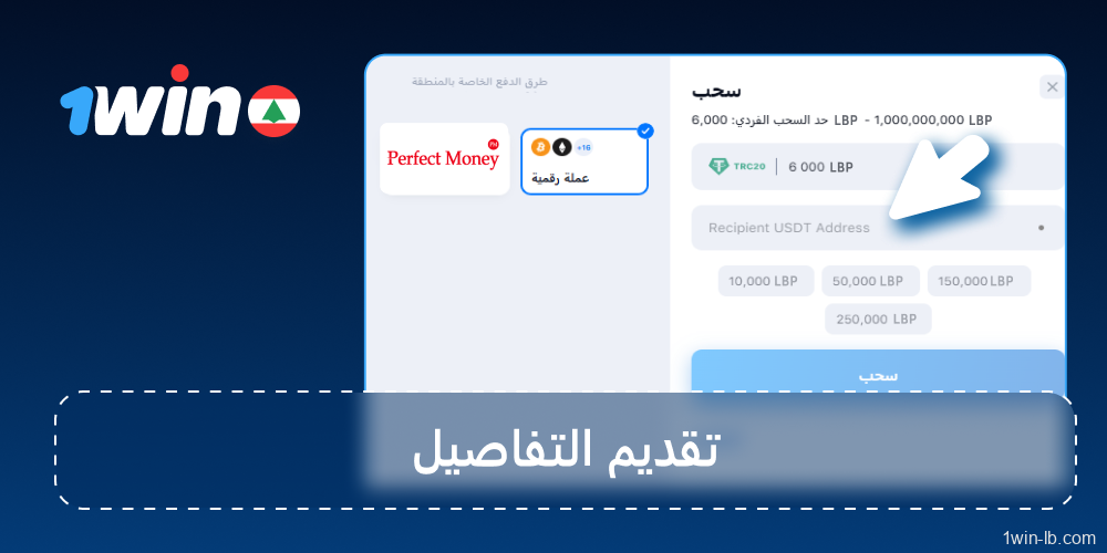 أدخل تفاصيل السحب اللازمة