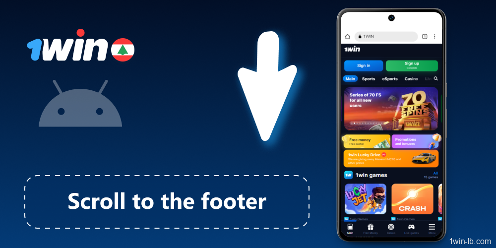 Navigate to the bottom of the 1Win homepage
