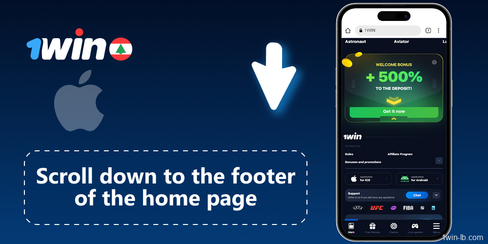 Move to the bottom section of 1Win’s homepage