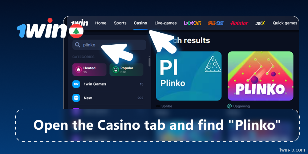 Search for Plinko in the casino tab