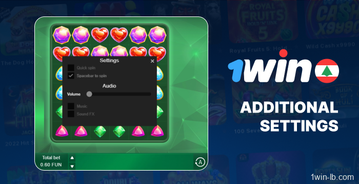 Settings for playing slot machines on 1Win