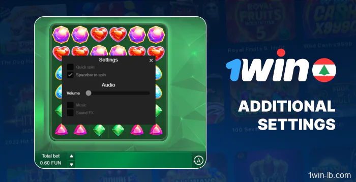Settings for playing slot machines on 1Win
