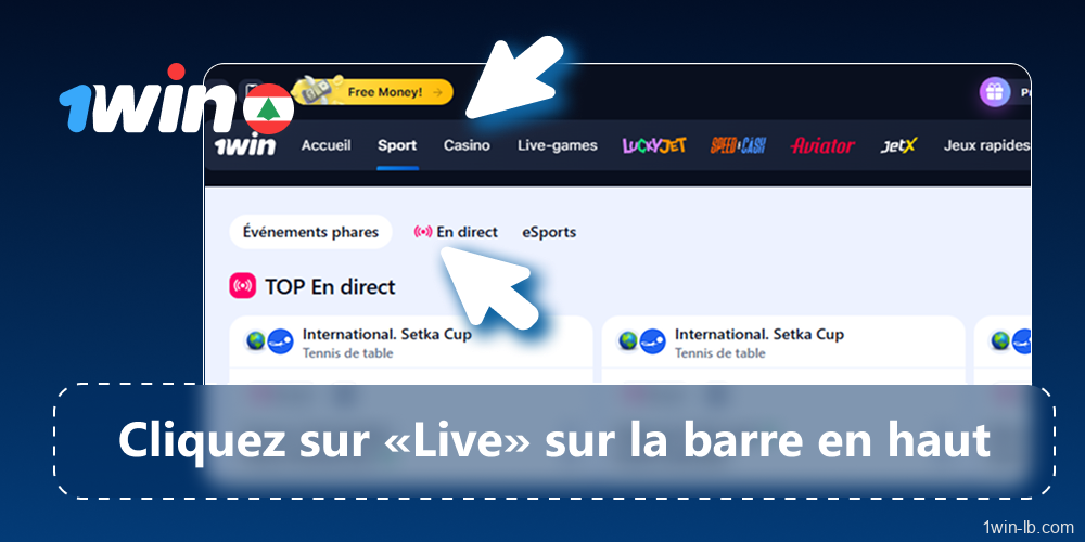 Ouvrez la section Sports puis En direct