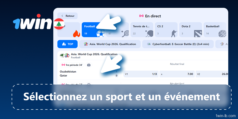 Sélectionnez un sport et un événement pour les paris en direct