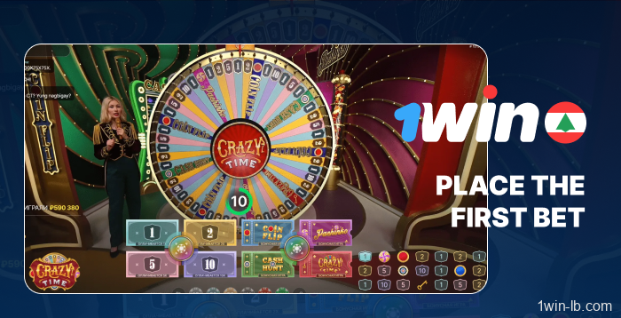 First bet placement in 1Win Crazy Time