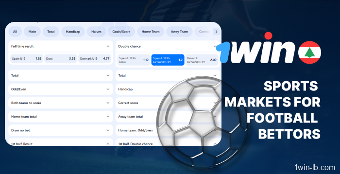 Popular football betting markets on 1Win