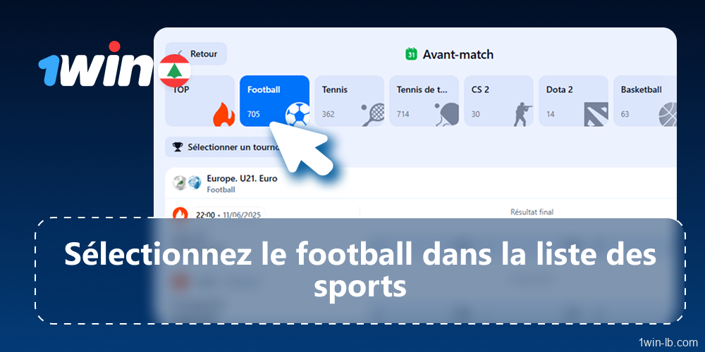 Sélectionnez le football dans la liste des sports