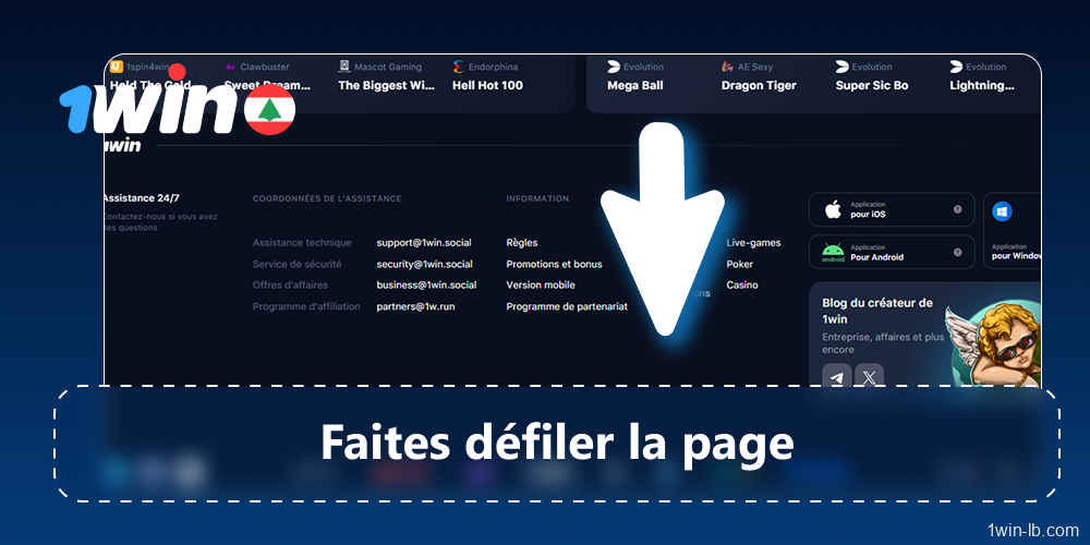 Faites défiler la barre de menu