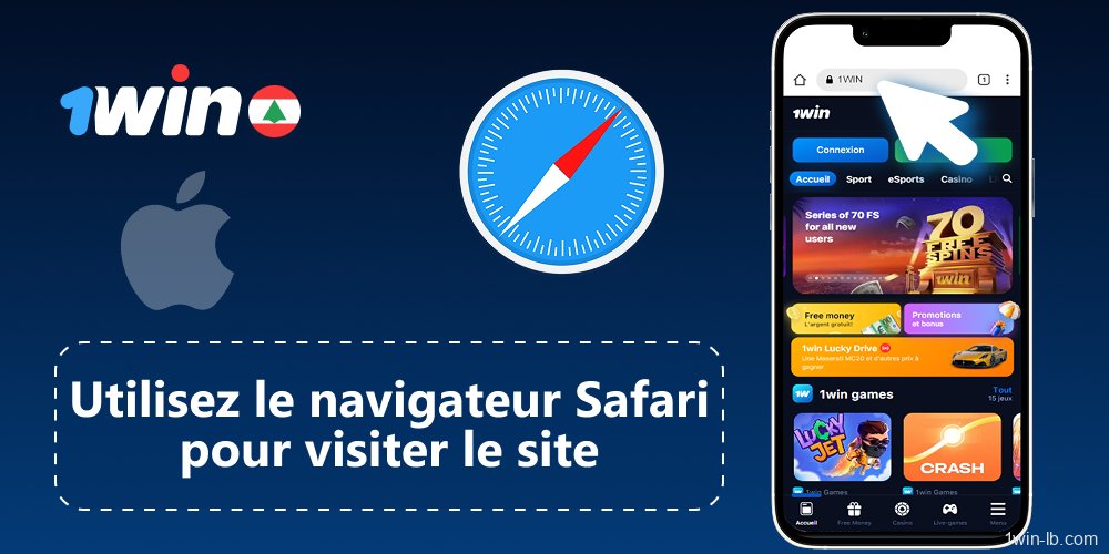 Accédez au site 1Win Lebanon avec Safari sur un appareil iOS