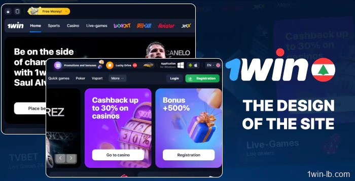 Overview of 1Win website layout for Lebanon
