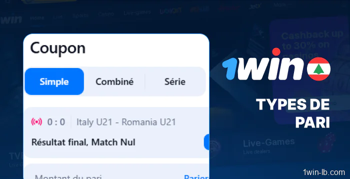 Différents types de paris proposés par 1Win