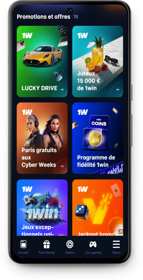 Capture d'écran de la page de bonus de 1Win app