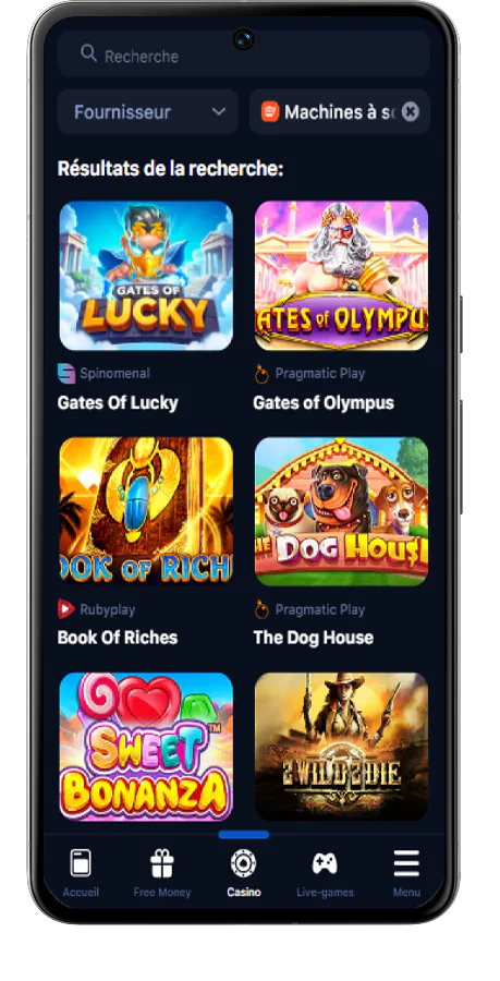 Capture d'écran de la section Casino de 1Win app